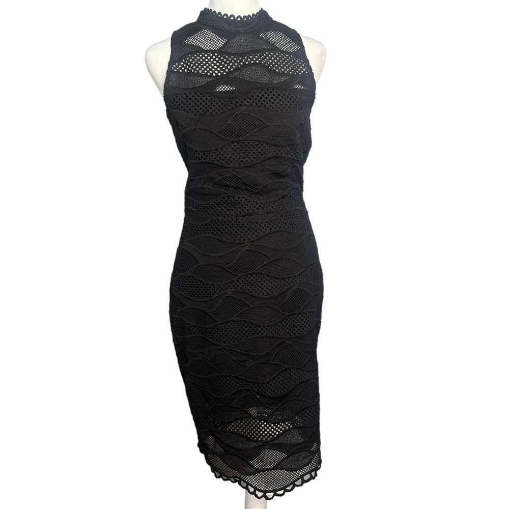 Parker Wave Black Crocheted Lace Sleeveless Dress